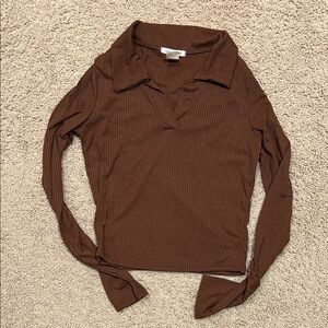 Caution To The Wind Brown Long Sleeve Top